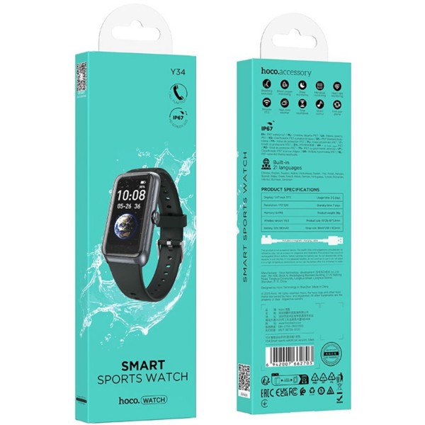 Фото - Смарт-годинник HOCO Y34  37mm 180 mAh IP67 Black (6942007662703)