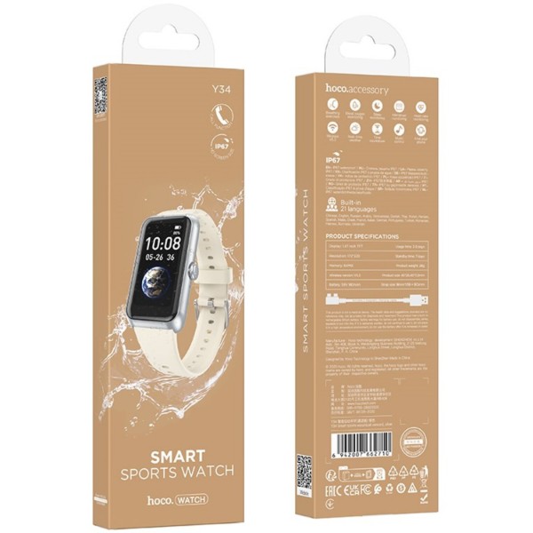 Фото - Смарт-годинник HOCO Y34 37mm 180 mAh IP67 Silver (6942007662710)