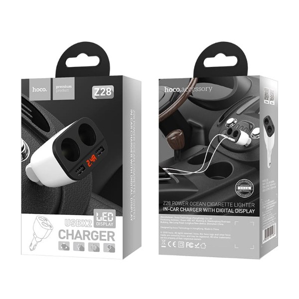 Фото - Автомобільний зарядний пристрій HOCO Z28 Power ocean cigarette lighter in-car charger with digital display White (6957531091967)