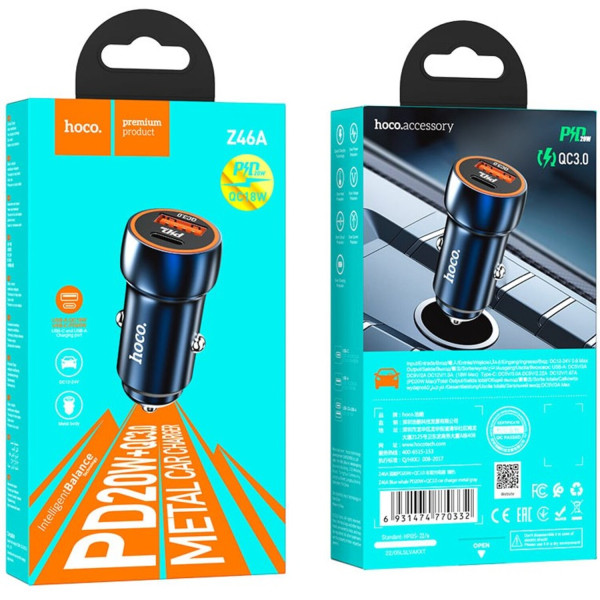 Фото - Автомобільний зарядний пристрій HOCO Z46A Blue whale PD20W+QC3.0 Sapphire Blue (6931474770349)