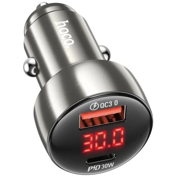 Фото - Автомобильное зарядное устройство HOCO Z50 Leader 48W dual-port PD30W+QC3.0 Metal Grey (6931474798756)