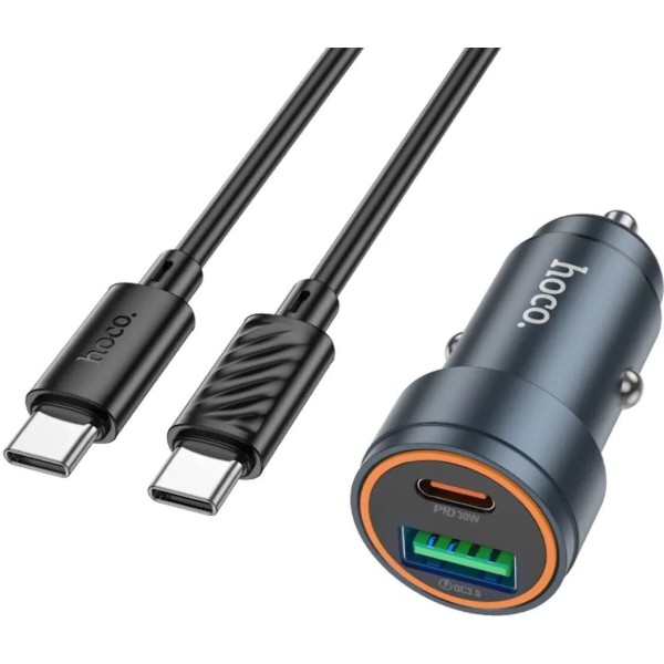 Фото - Автомобільний зарядний пристрій HOCO Z57A Glorious PD30W+QC3.0 Metal Gray (6942007633147)