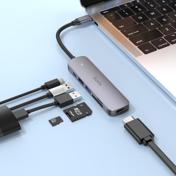Фото - Хаб USB HOCO HB28 Type-C multi-function converter Metal Gray (6931474769336)