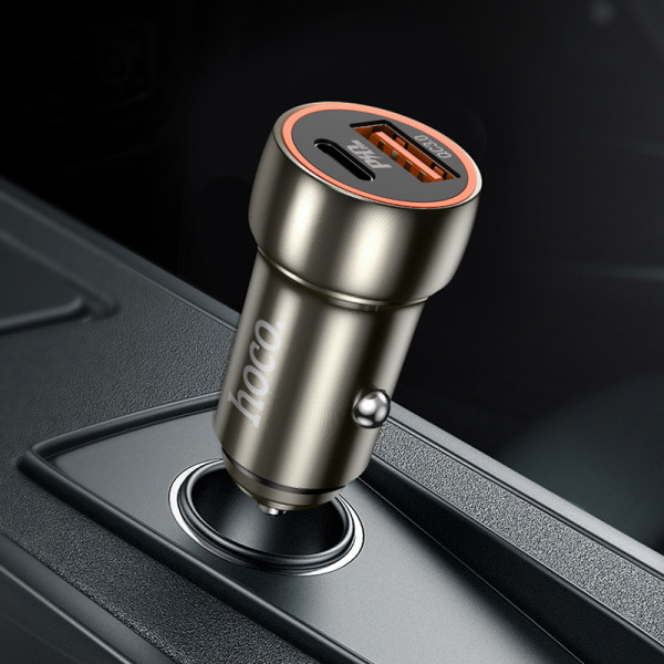 Фото - Автомобільний зарядний пристрій HOCO Z46A Blue whale PD20W+QC3.0 car charger Metal Gray (6931474770332)