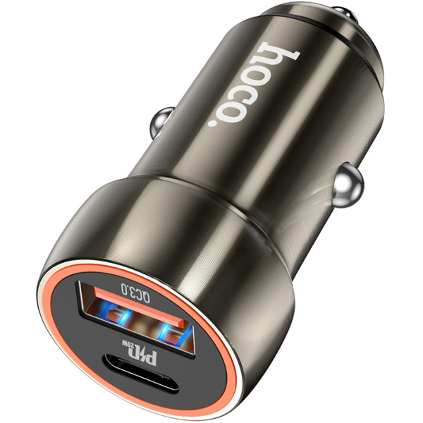 Фото - Автомобільний зарядний пристрій HOCO Z46A Blue whale PD20W+QC3.0 car charger Metal Gray (6931474770332)