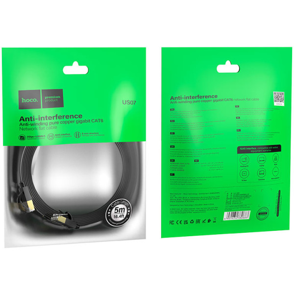 Фото - Кабель патч-корд HOCO US07 General pure copper flat network cable 5 м Black (6931474780706)