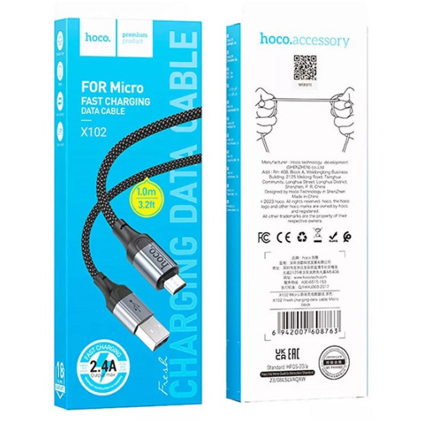 Фото - Кабель HOCO X102 USB to Micro 2.4A, 1m Black (6942007608763)