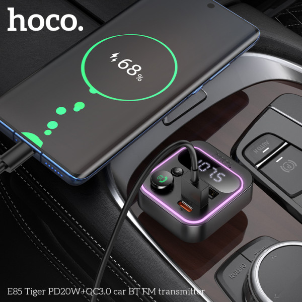 Фото - FM модулятор HOCO E85 Tiger PD20W+QC3.0 car BT Black (6942007634304)