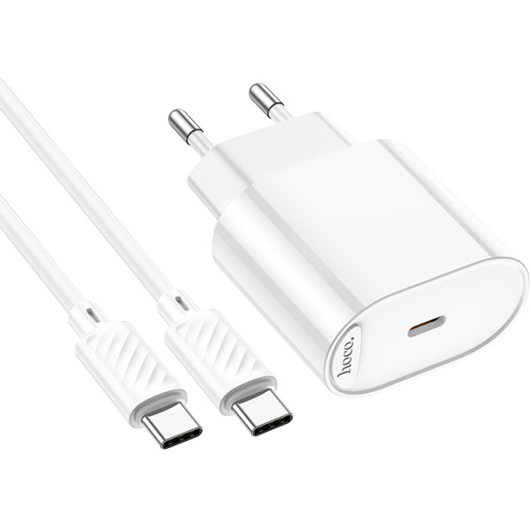 Фото - Сетевое зарядное устройство HOCO C109A(PD20W) Fighter single port PD20W charger set(C to C) White (6942007656672)