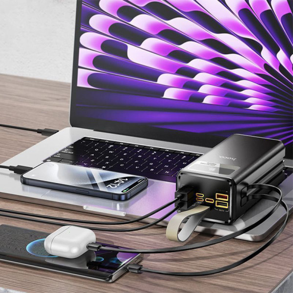 Фото - Батарея мобільна HOCO DB58A Plentiful 22.5W +вбудовані кабелі +LED 40000 mAh Black (715356)