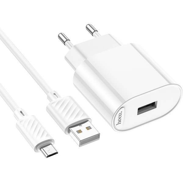 Фото - Сетевое зарядное устройство HOCO C109A(10.5W) Fighter single port charger set(Micro) White (6942007656603)