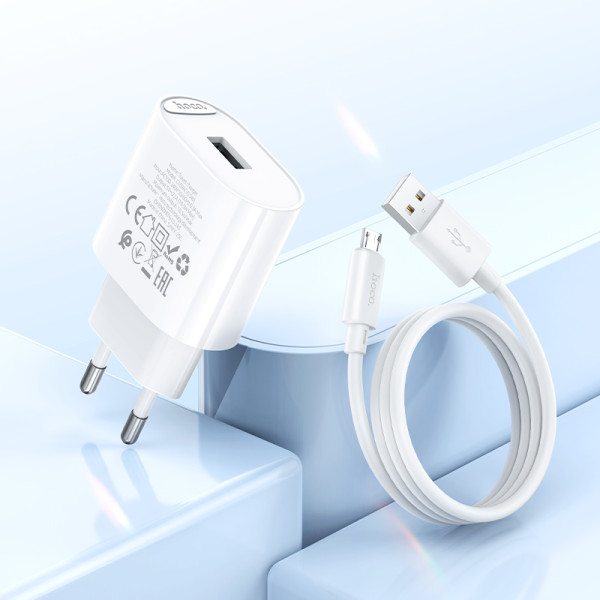 Фото - Сетевое зарядное устройство HOCO C109A(10.5W) Fighter single port charger set(Micro) White (6942007656603)