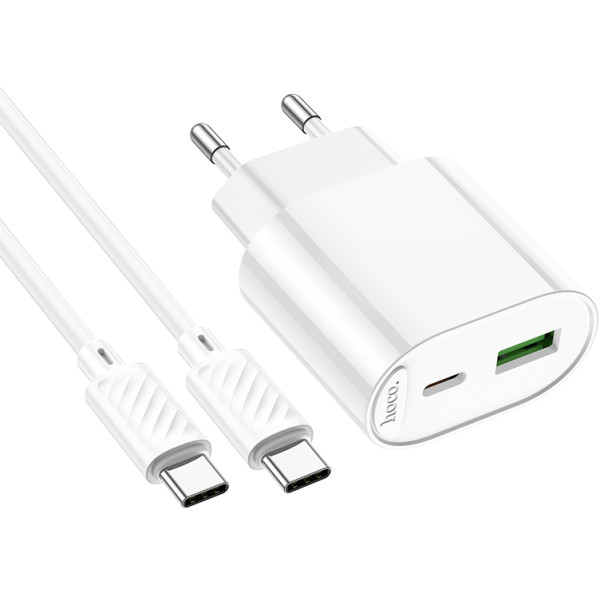 Фото - Сетевое зарядное устройство HOCO C109A(PD20W+QC3.0) Fighter PD20W+QC3.0 charger set(C to C) White (6942007656733)