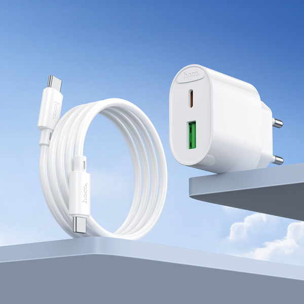 Фото - Сетевое зарядное устройство HOCO C109A(PD20W+QC3.0) Fighter PD20W+QC3.0 charger set(C to C) White (6942007656733)