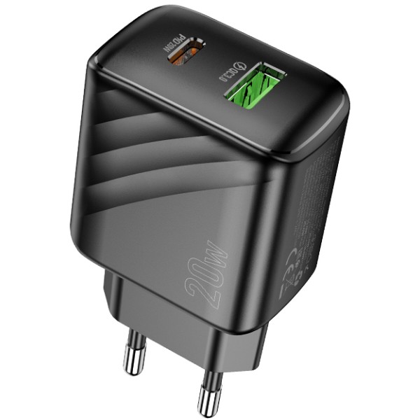 Фото - Мережевий зарядний пристрій HOCO CS25A Rico PD20W+QC3.0 charger Black (6942007639781)