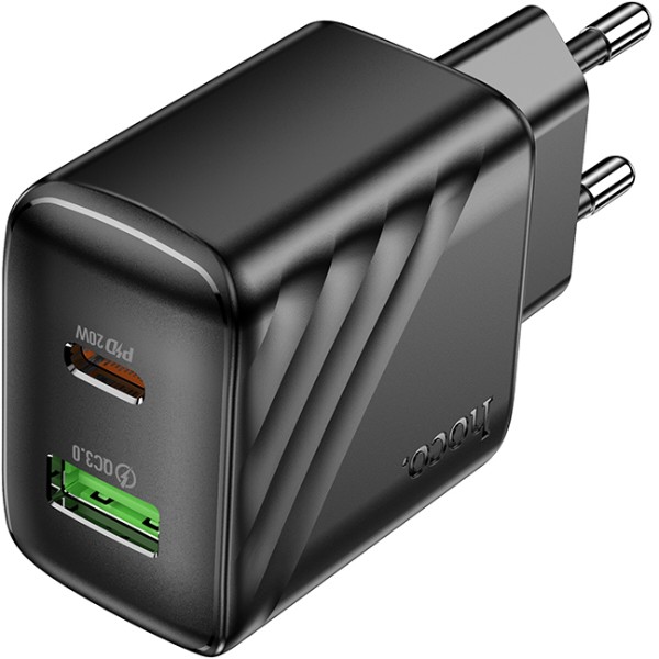 Фото - Мережевий зарядний пристрій HOCO CS25A Rico PD20W+QC3.0 charger Black (6942007639781)