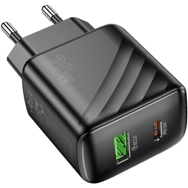 Фото - Мережевий зарядний пристрій HOCO CS25A Rico PD20W+QC3.0 charger Black (6942007639781)