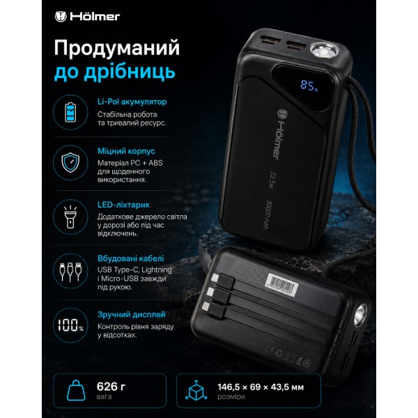 Фото - Батарея мобільна Holmer Cheetah 30000 mAh 22.5W Type-C Black (NRG-02)