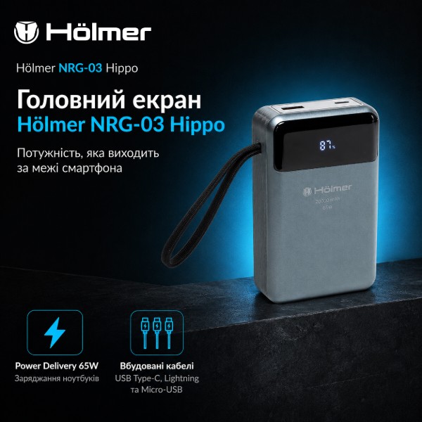 Фото - Батарея мобильная Holmer Hippo 20000 mAh 65W Type-C Black (NRG-03)
