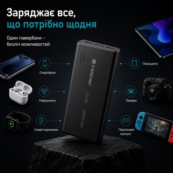 Фото - Батарея мобильная Holmer Rabbit 20000 mAh 22.5W Type-C Black (NRG-01)