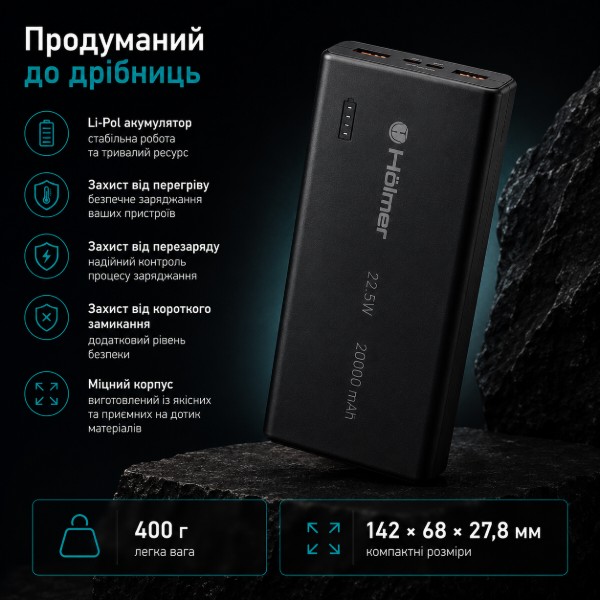 Фото - Батарея мобильная Holmer Rabbit 20000 mAh 22.5W Type-C Black (NRG-01)