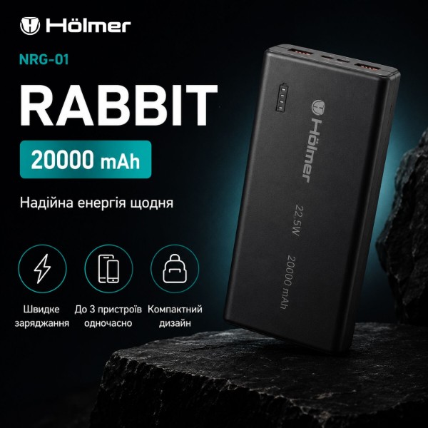 Фото - Батарея мобильная Holmer Rabbit 20000 mAh 22.5W Type-C Black (NRG-01)