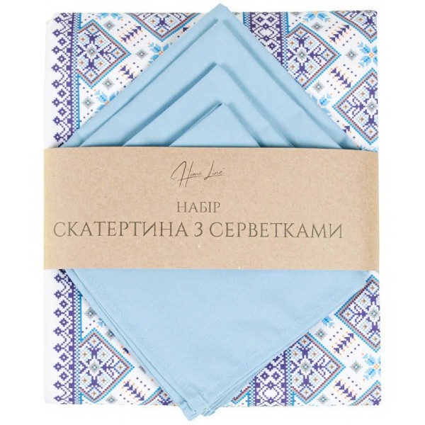 Фото - Скатерть квадратная Home Line 150х220 см +салфетки 8 шт. ПОЛУПОНАМА Полесье незабудка (199568)
