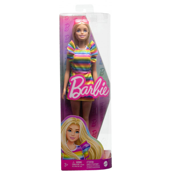 Фото - Лялька Barbie "Модниця" з брекетами у смугастій сукні (HPF73)