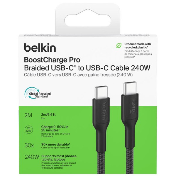 Фото - Кабель Belkin USB-C > USB-C 2m 240Вт, Type-C Black (CAB025HQ2MBK)