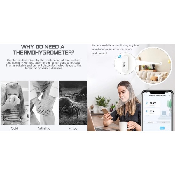 Фото - Бездротовий датчик температури і вологості повітря Tuya HS084110