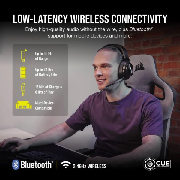 Фото - Уцінка - Гарнітура бездротова ігрова Corsair HS55 Wireless Gaming Dolby 7.1 Carbon (CA-9011280-EU)
