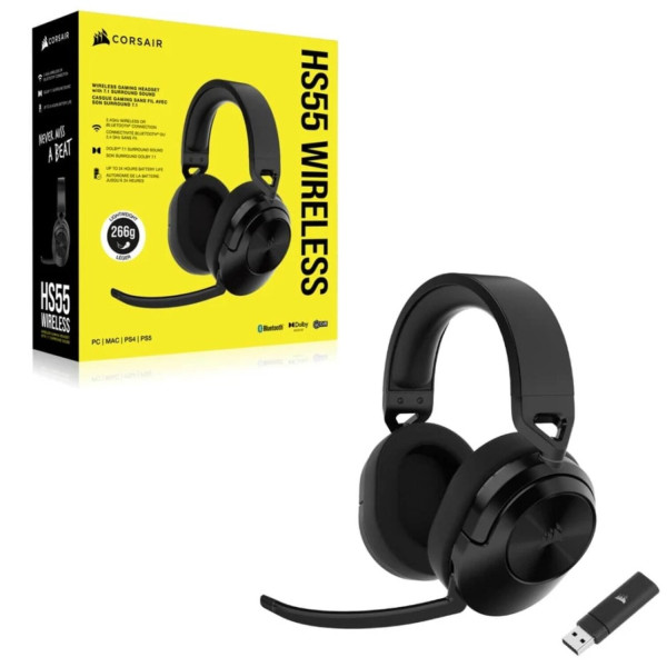 Фото - Уцінка - Гарнітура бездротова ігрова Corsair HS55 Wireless Gaming Dolby 7.1 Carbon (CA-9011280-EU)