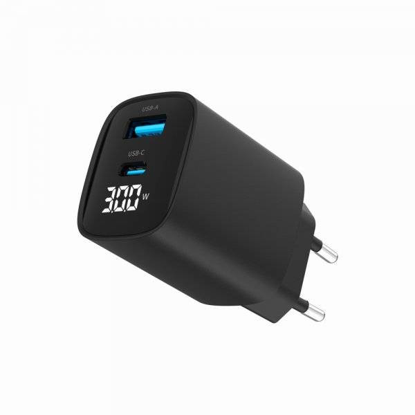 Фото - Мережевий зарядний пристрій Gembird USB-A (QC3.0 18W) +1 Type-C PD20W (TA-UC-PDQC30LCD-BK-01)