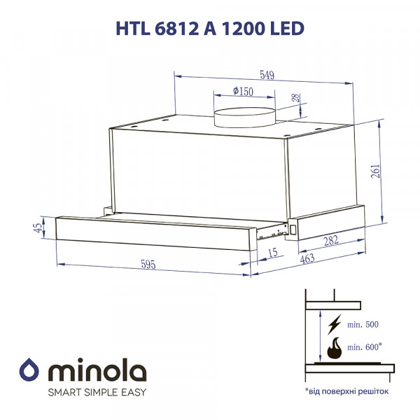 Фото - Вытяжка встраиваемая Minola HTL 6812 BL 1200 LED