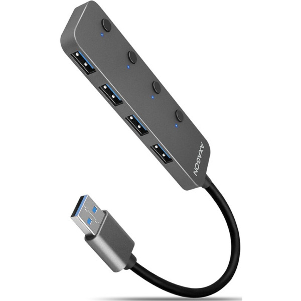 Фото - Хаб USB AXAGON SuperSpeed USB-A SWITCH CHARGING function, 20 см USB-A cable, Silver (HUE-MSA) Фото - Хаб USB AXAGON SuperSpeed USB-A SWITCH CHARGING function, 20 см USB-A cable, Silver (HUE-MSA)