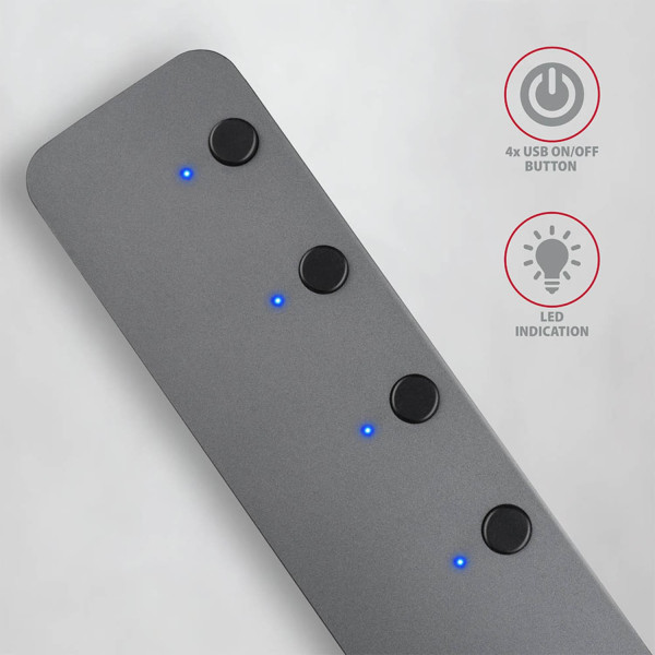 Фото - Хаб USB AXAGON SuperSpeed USB-A SWITCH CHARGING function, 20 см USB-A cable, Silver (HUE-MSA)