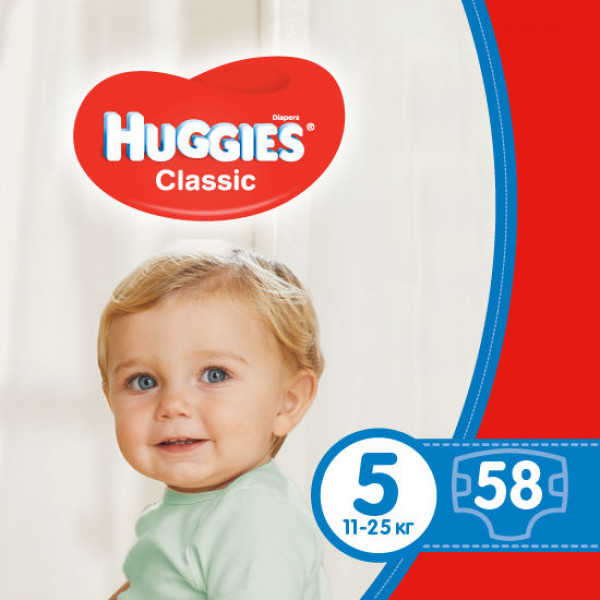 Фото - Одноразові підгузки Huggies Classic Розмір 5 (11-25 кг), 58 шт. (5029053543192)