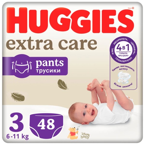 Фото - Одноразові підгузки-трусики Huggies Extra Care Pants Розмір 3 (6-11кг), 48 шт. (5029053549293) Фото - Одноразові підгузки-трусики Huggies Extra Care Pants Розмір 3 (6-11кг), 48 шт. (5029053549293)