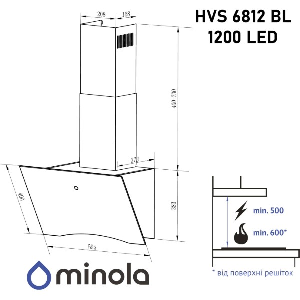 Фото - Витяжка декоративна Minola HVS 6812 BL 1200 LED