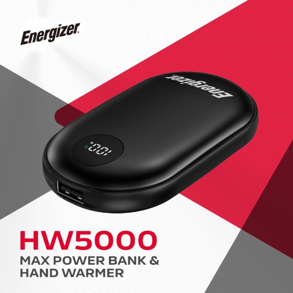 Фото - Батарея мобільна Energizer 5000mAh 10W з обігрівачем рук, USB-C, USB-A Black (HW5000)