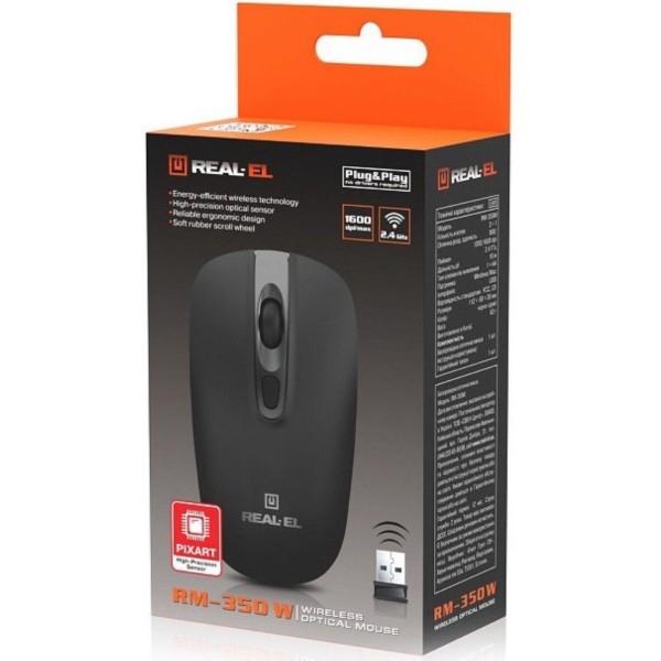 Фото - Мышь беспроводная REAL-EL RM-350W Black (EL123200043)