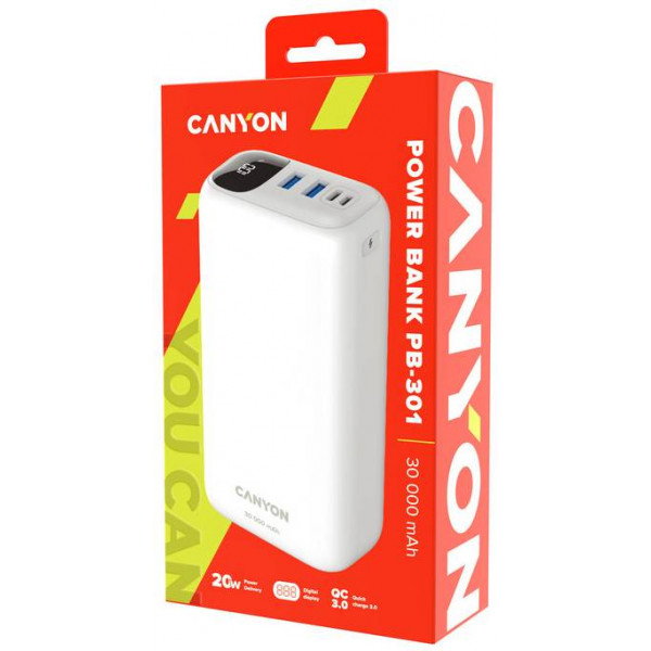 Фото - Батарея мобільна Canyon PPB-301 30000 mAh PD QC White (CNE-CPB301W)