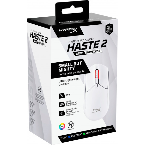 Фото - Мышь беспроводная игровая HyperX Pulsefire Haste 2 Mini Wireless White (7D389AA)