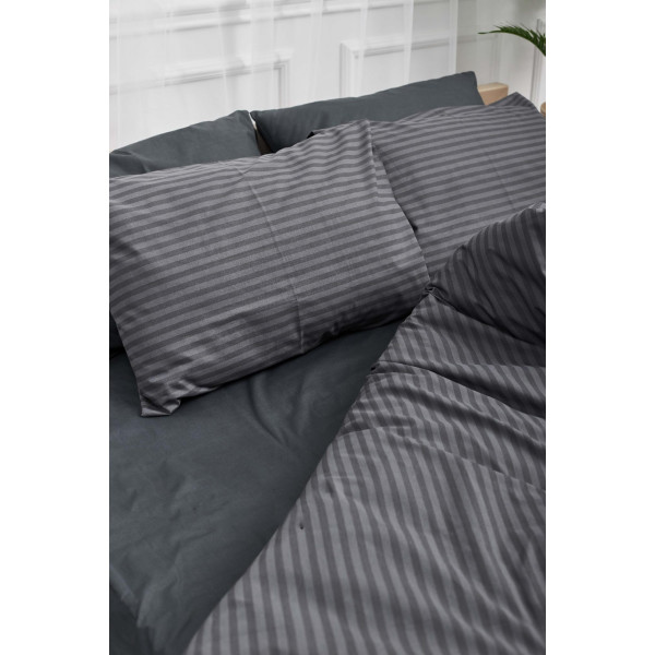 Фото - Комплект постільної білизни Moon&Star 160х220х2 нав. 2х50х70 Gray Stripe&Black Бязь Gold Люкс (MS-820001076)