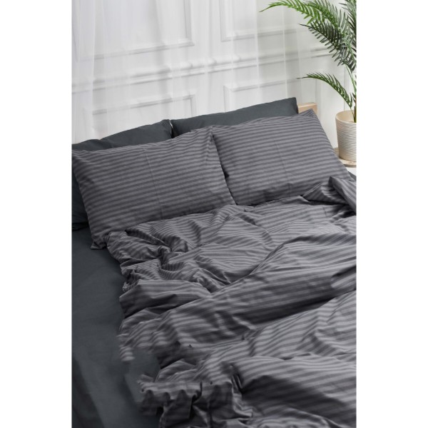 Фото - Комплект постельного белья Moon&Star 160х220х2 нав. 4х70х70 Gray Stripe&Black Бязь Gold Люкс (MS-820001074)