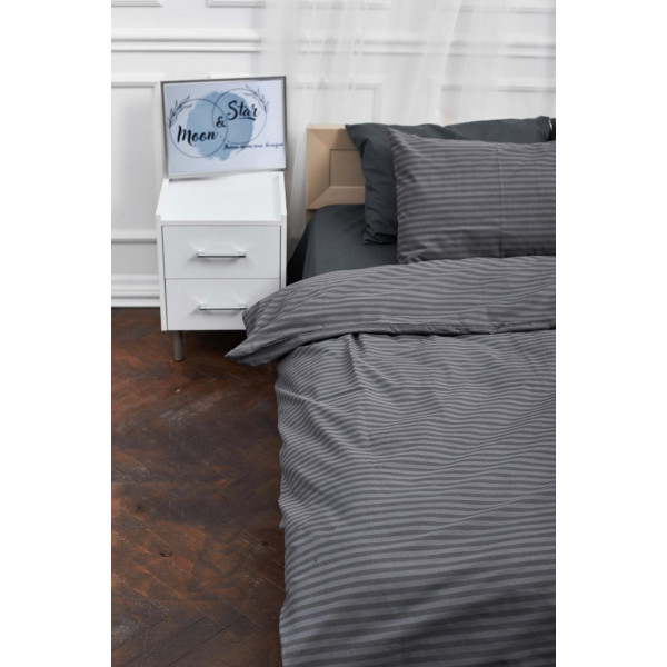 Фото - Комплект постільної білизни Moon&Star 160х220х2 нав. 2х50х70 Gray Stripe&Black Бязь Gold Люкс (MS-820001076)