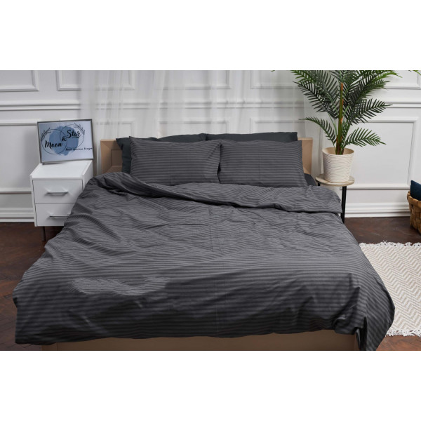 Фото - Комплект постільної білизни Moon&Star 160х220х2 нав. 2х50х70 Gray Stripe&Black Бязь Gold Люкс (MS-820001076)