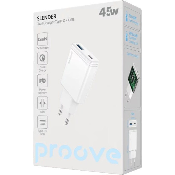 Фото - Сетевое зарядное устройство Proove Slender 45W (Type-C + USB) white (WCSL45110002)