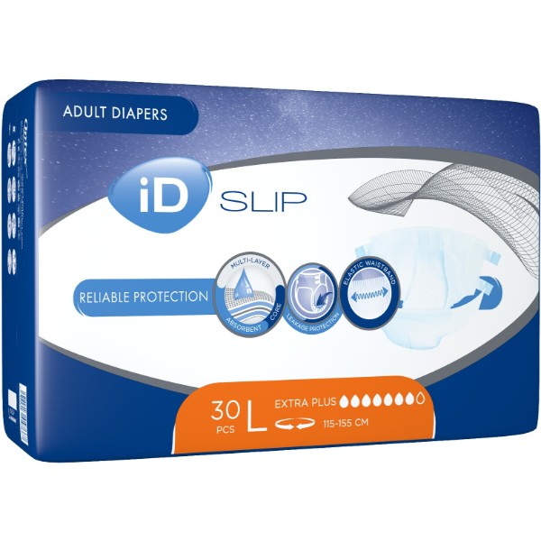 Фото - Одноразовые подгузники ID Slip Extra Plus Large талия 115-155 см 30 шт. (5411416047667)
