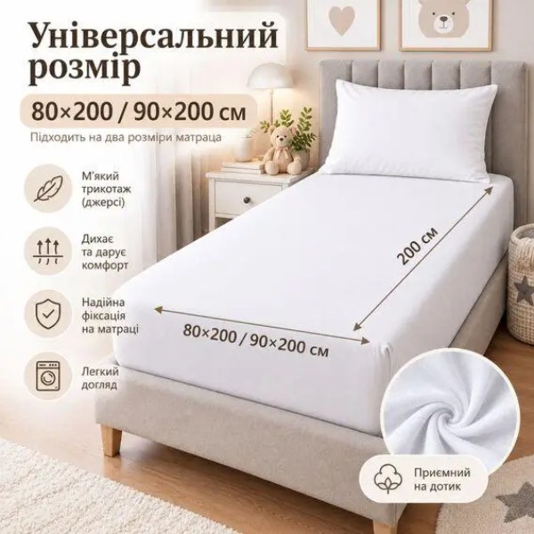 Фото - Простирадло односпальне IDEIA трикотажне 80/90х200х35 см на резинці бавовна (8-10983*008)